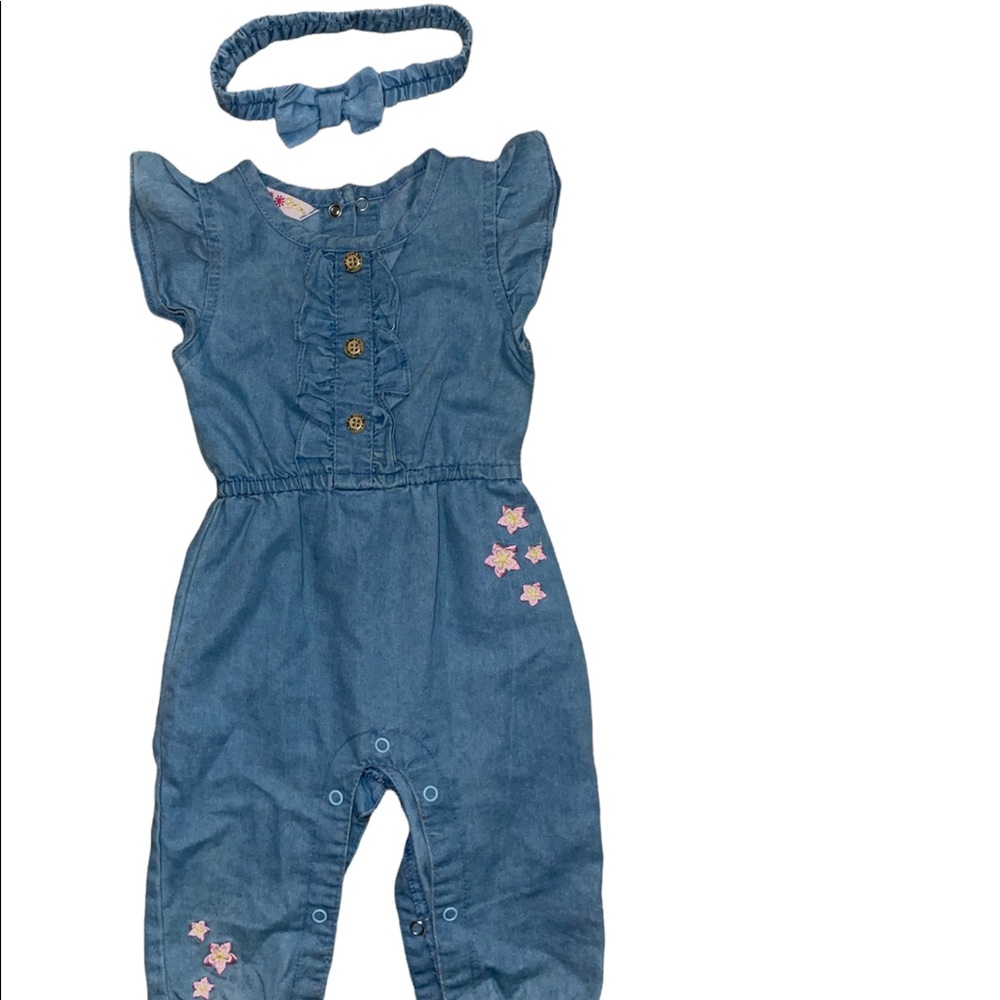 6-9 Month Blue Jean romper & Head Band